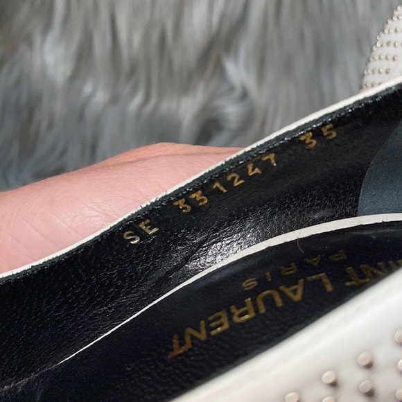 Saint Laurent Studded White Leather Classic Paris Pumps YSL Sz. 35 US Sz. 5 - Picture 13 of 17